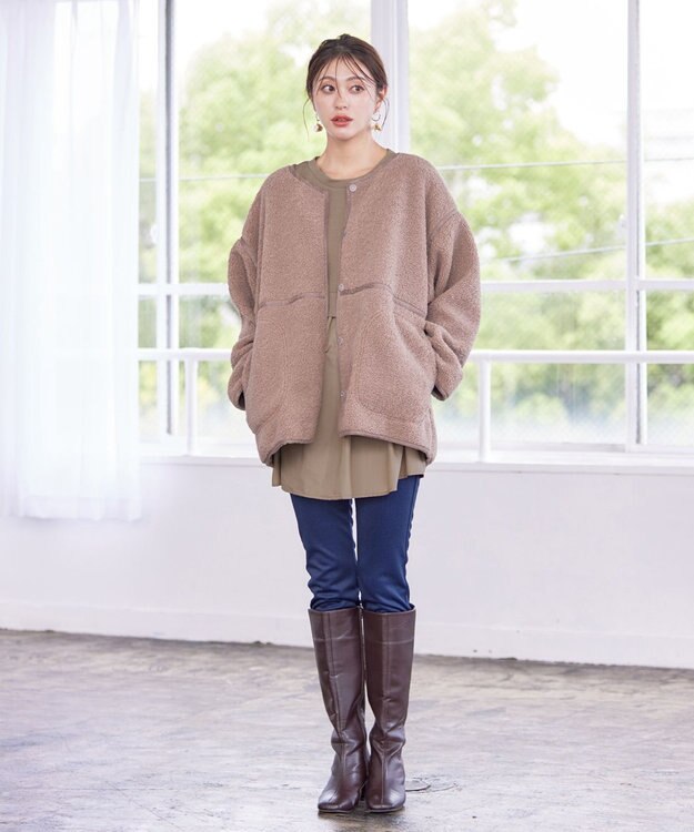 Tiaclasse 【洗える】重ね着風チュニックプルオーバー モカ