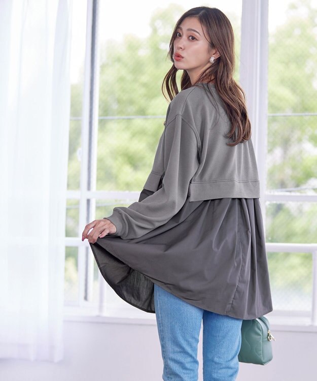 Tiaclasse 【洗える】重ね着風チュニックプルオーバー グレー