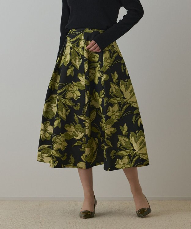 GRACE CONTINENTAL ラメフラワージャガードスカート イエロー