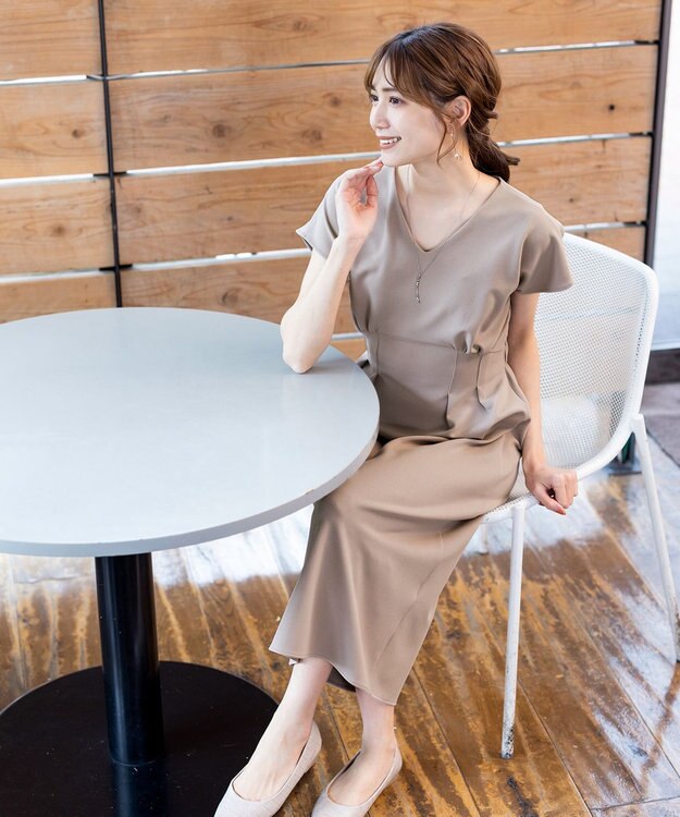 Tiaclasse 【洗える】ハイストレッチジョーゼットワンピース ベージュ