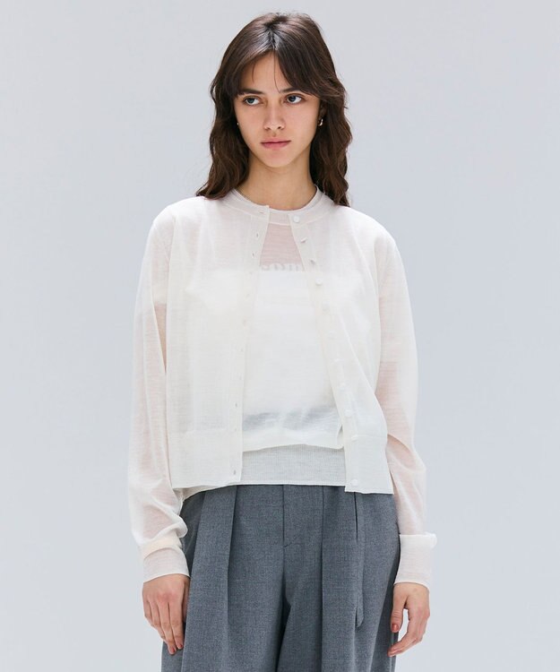 BEIGE， 【洗える・Oggi 10月号掲載】CADDO / シアーウールカーディガン Ecru