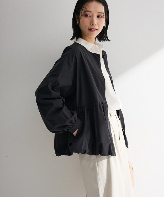 Green Parks ノーカラーペプラムブルゾン Black