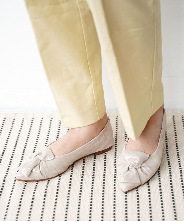 nouvelleRobe Oū 新色追加【本革・高反発】Butterfly knot ポインテッドトゥ パンプス ベージュメタリック