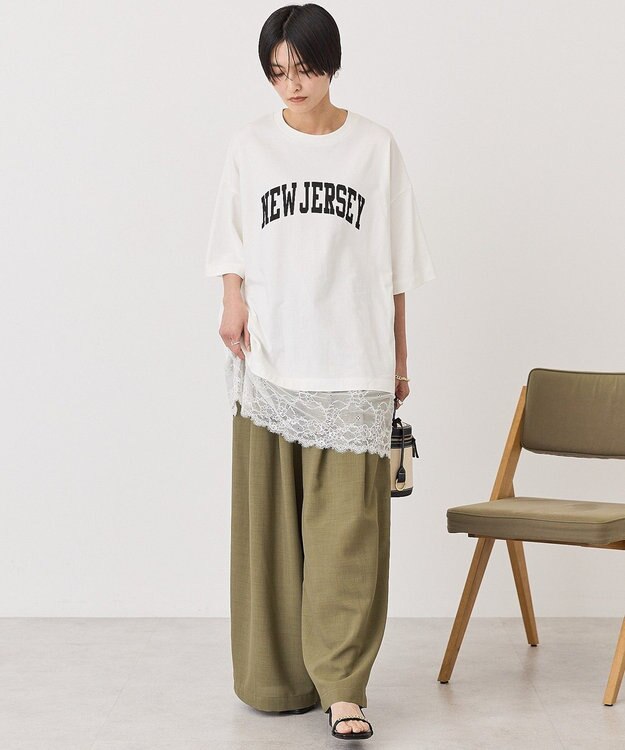 AMERICAN HOLIC カレッジロゴレースドッキングＴシャツ Off White