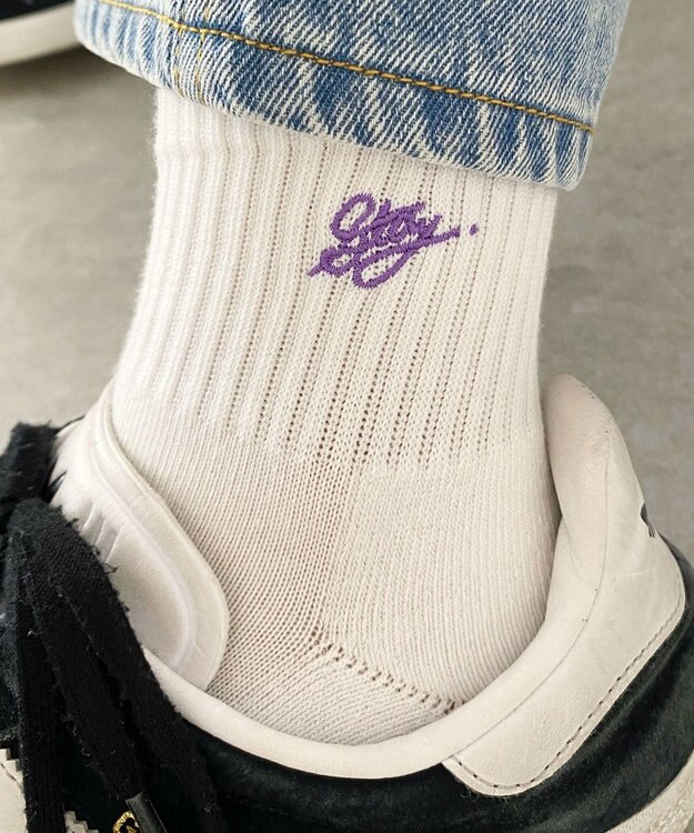 WEGO カラーロゴ刺繍アンクルパイルソックス ホワイト