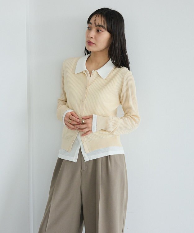 CRAFT STANDARD BOUTIQUE レイヤードポロ衿カーディガン Ivory