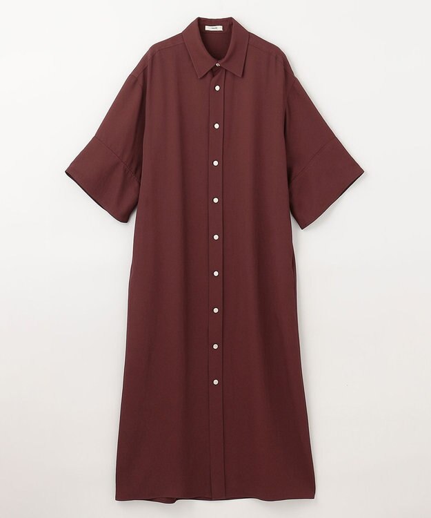 NAVE 【ReNAVE  洗える】アセテートギャバシャツドレス バーガンディ