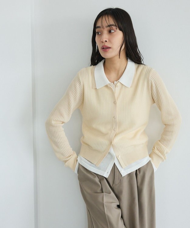CRAFT STANDARD BOUTIQUE レイヤードポロ衿カーディガン Ivory