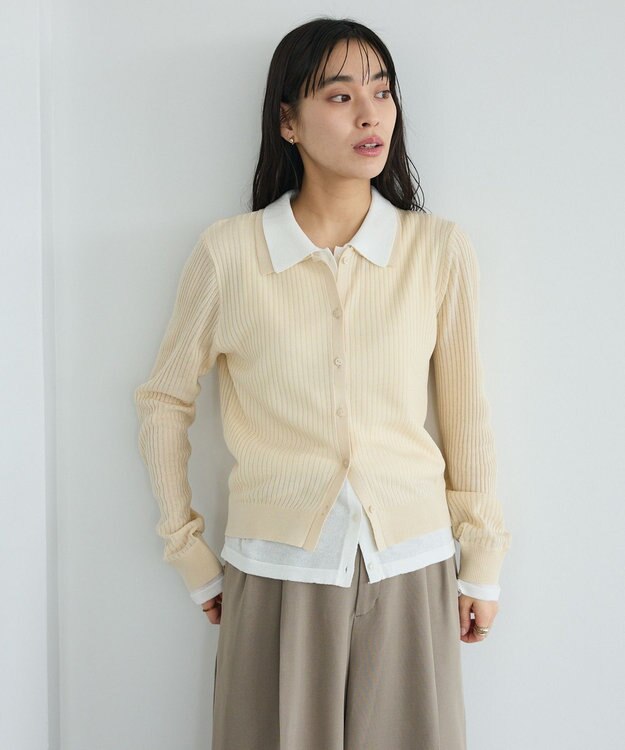 CRAFT STANDARD BOUTIQUE レイヤードポロ衿カーディガン Ivory