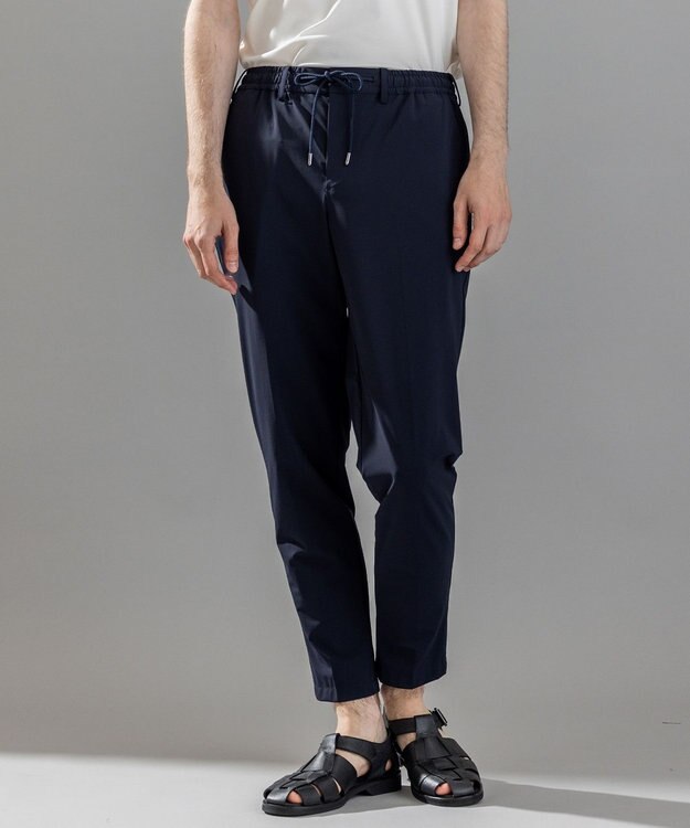 JOSEPH HOMME 新素材【接触冷感性/防しわ性/ストレッチ/洗える/撥水加工】トリコソリッドストレッチ ドロスト付きテーパードパンツ / PEGG CONVERTIBLE ネイビー系