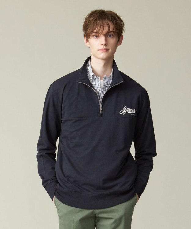 J.PRESS MEN インレージャージー ロゴハーフジップスウェット ネイビー系