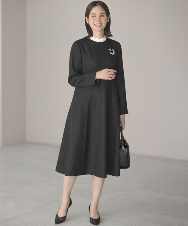 組曲 【2WAY】ラメフラノ フリル襟ワンピース ブラック系