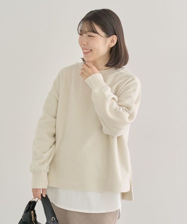 Green Parks フリース袖リブドッキングプルオーバー Beige