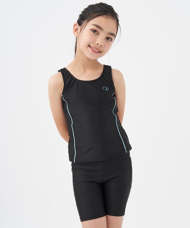 OP／FILA 【Ocean Pacific】スクール水着タンキニ 水着上下セット ブラック×サックス