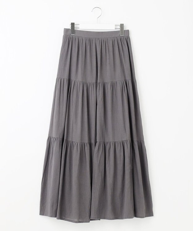 Feroux 【洗える】コットンボイルティアード スカート グレー系