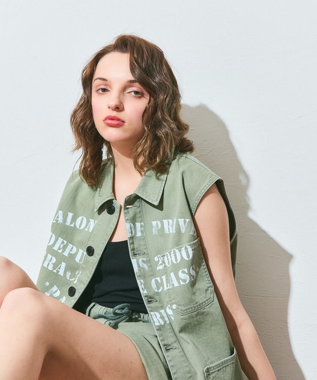 GRACE CONTINENTAL ヘリンボーンツイルジレ カーキ