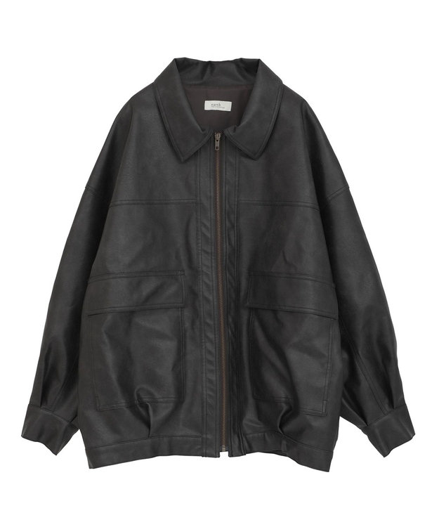earth music&ecology フェイクレザージップジャケット Dark Brown