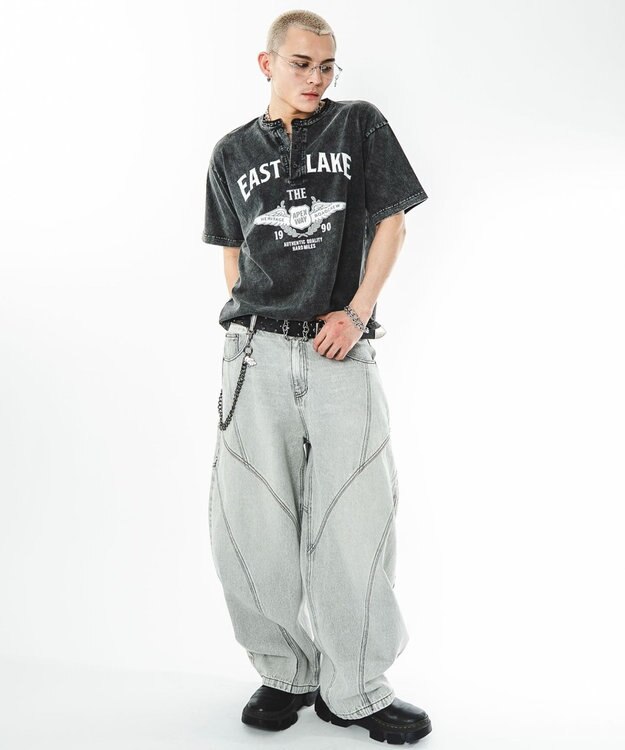WEGO 【ユニセックス着用ITEM】グラフィックヘンリーネックT（SS） ブラック
