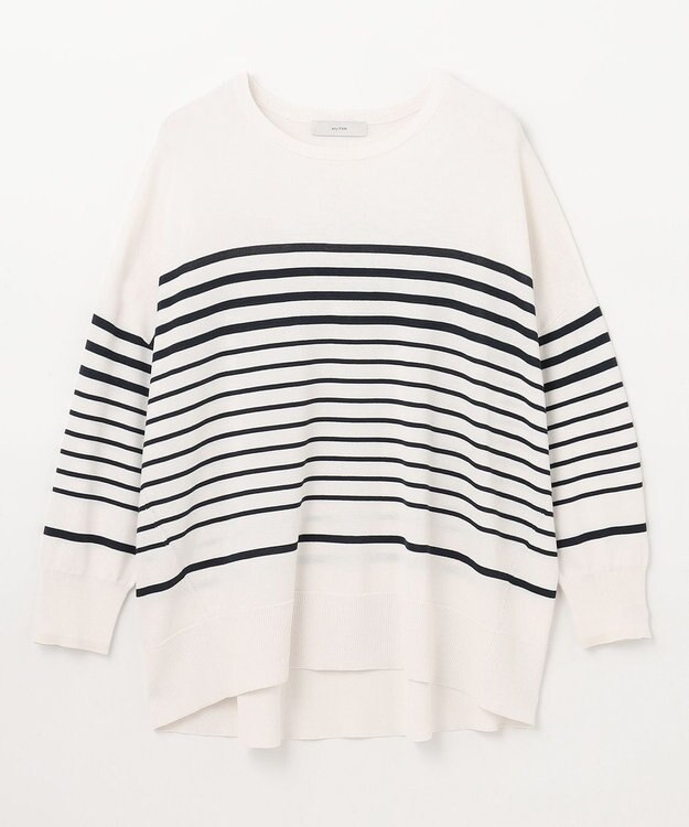 ANY L ゆるチュニックニット エクリュ×ネイビー