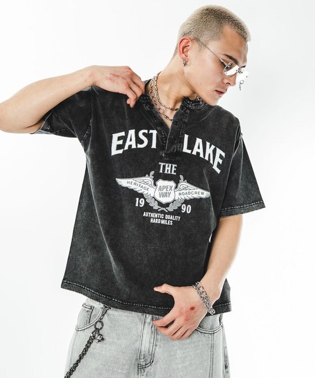 WEGO 【ユニセックス着用ITEM】グラフィックヘンリーネックT（SS） ブラック