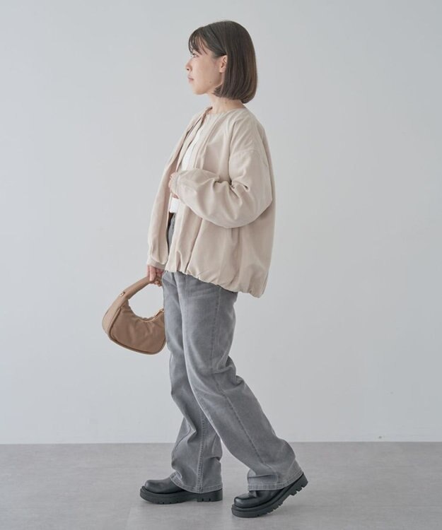 Green Parks ノーカラータックスウェード調ブルゾン Ecru