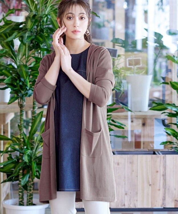 Tiaclasse L 【洗える新色追加・洗える】サマーニットフードロングカーディガン ピンク