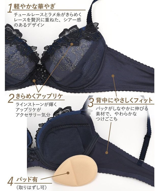 Wing Wing Lesiage　【2720シリーズ】ブラジャー　シアー感のあるラグジュアリーなデザイン　ウイング／ワコール　PB2720 コン