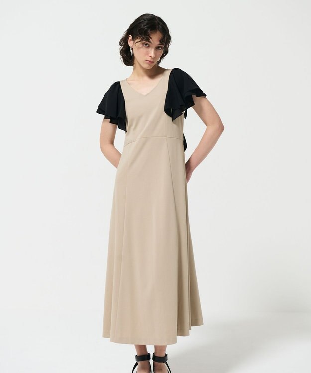 GRACE CONTINENTAL フリルスリーブカットワンピース ベージュ