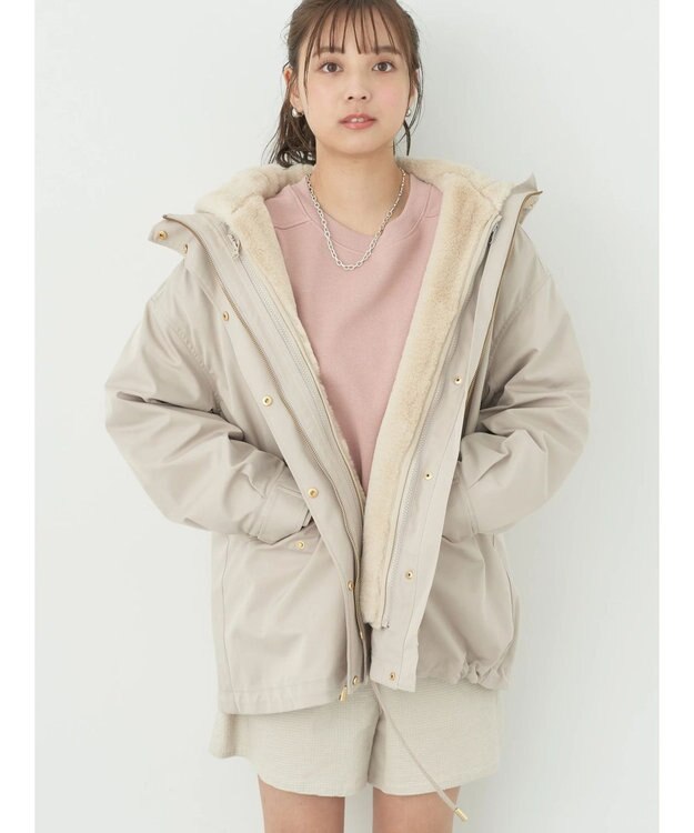 earth music&ecology マルチウェイマウンテンパーカー（ファー） Beige