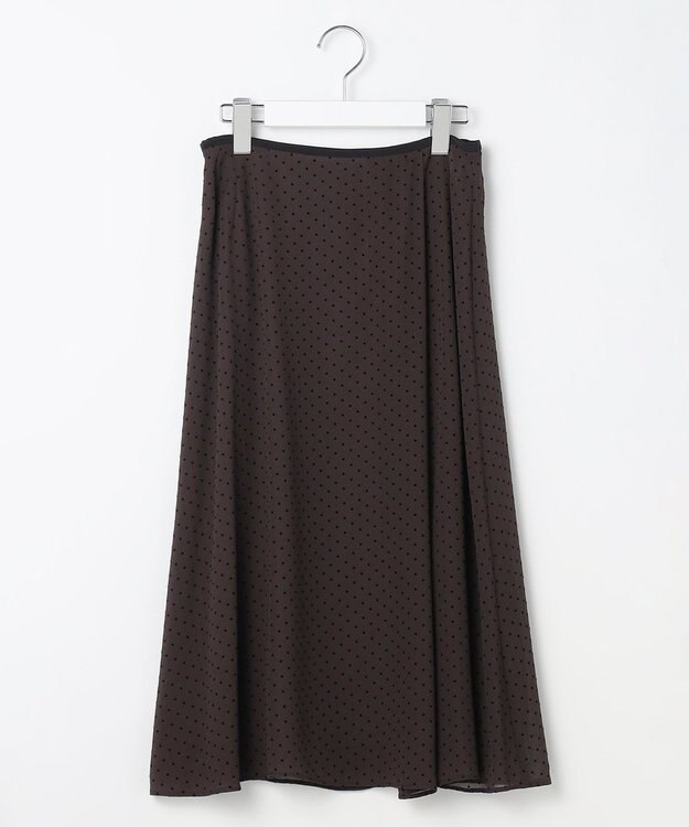 J.PRESS LADIES 【洗える】ドットフロッキープリント フレア スカート ブラウンベース系