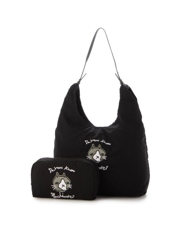 UNBILLION カシュカシュ cachecache / アニマルドローイング刺繍ナイロントート ブラック