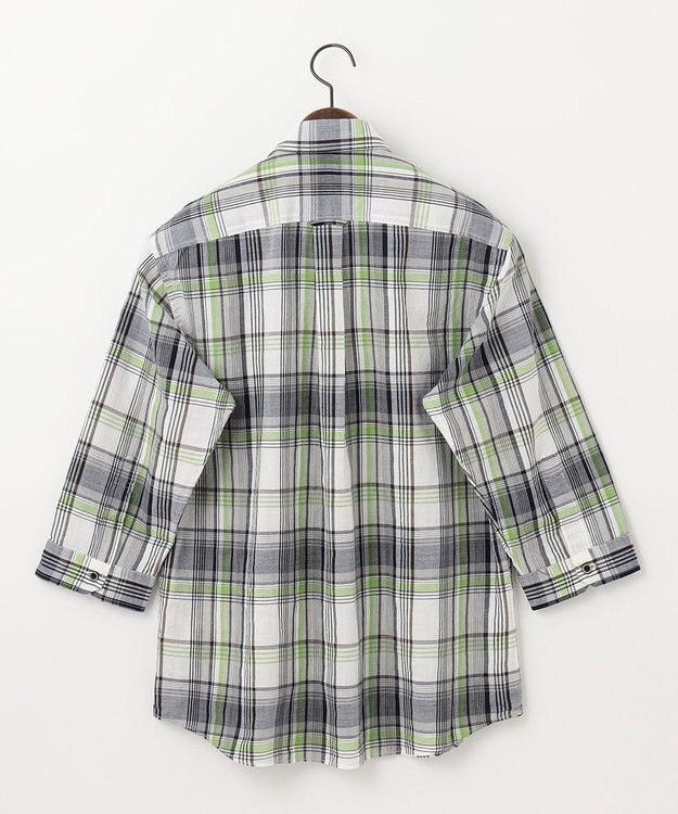 JOSEPH ABBOUD 【サスティナブル】リヨセルリネンチェック 七分袖シャツ グリーン系4