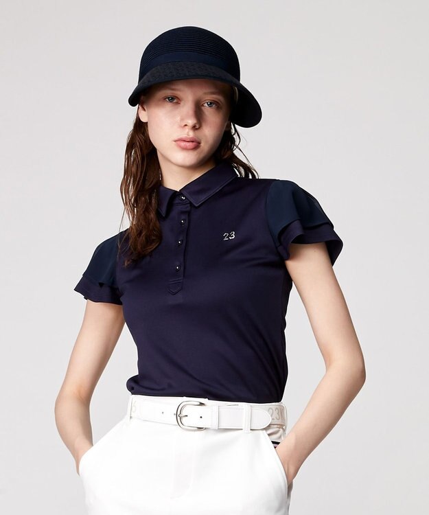 23区GOLF フェミニン＆エレガント【WOMEN】レイヤースリーブシャツ ネイビー系