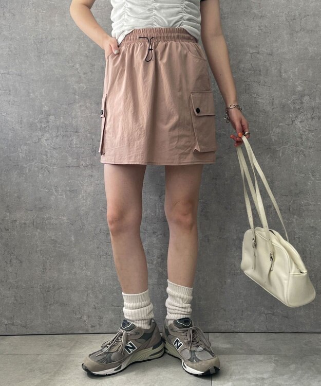 WEGO 【ウエストゴム】ナイロンカーゴミニスカート ピンク