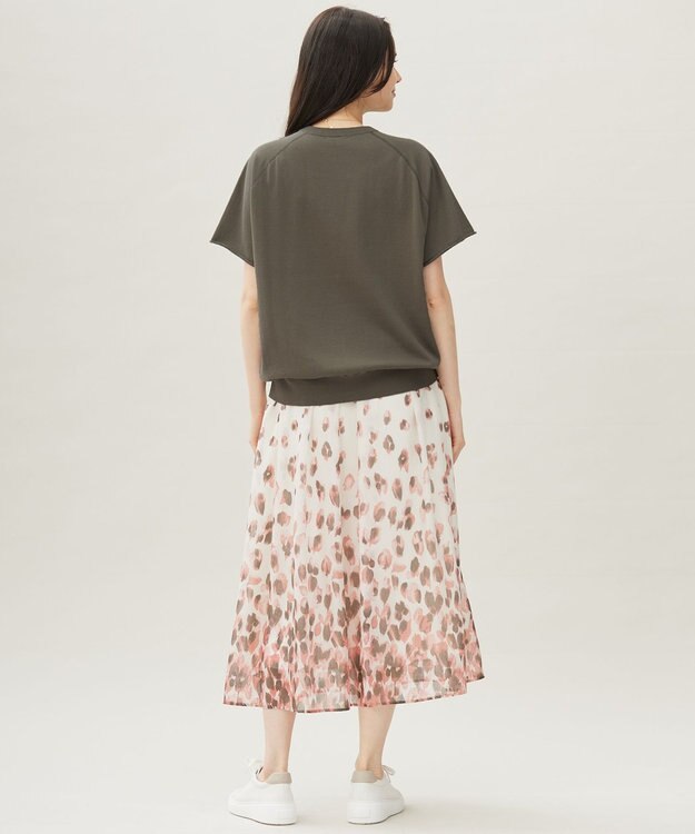 自由区 L 【洗える】グラデーションペタルプリント スカート カーキ×ピンク