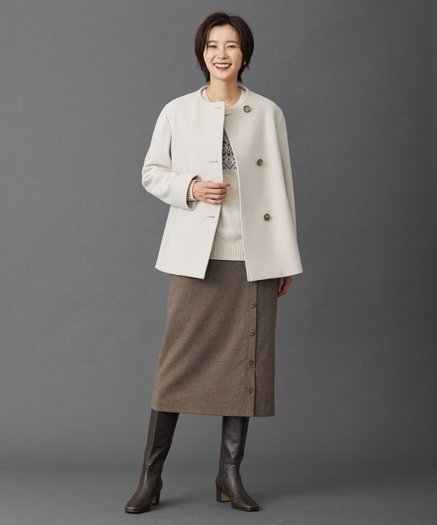 J.PRESS LADIES L ショートビーバー ノーカラーコート ベージュ系