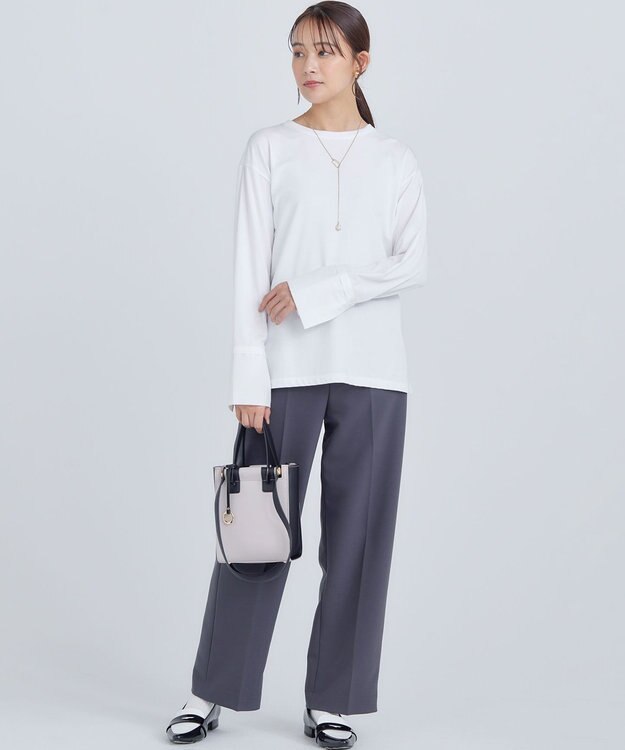 組曲 S コットンベア天竺 カフス袖ロングTシャツ アイボリー系