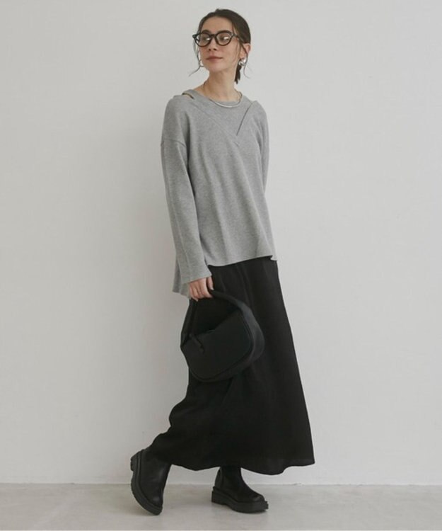 WEGO 【ANGIE VINTAGE】ワッフルフェイクレイヤードトップス 杢グレー