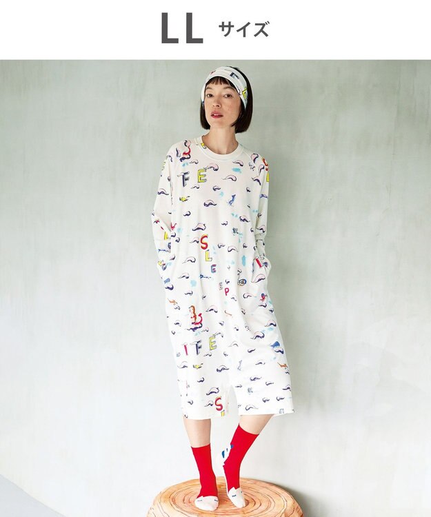 tsumori chisato SLEEP ツモリチサト ルームウエア ネグリジェ 綿100%(本体) 長袖 ロング丈 ロンパース ラグランスリーブ レディース UNX502 /ワコール アイボリー