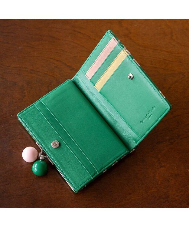 tsumori chisato CARRY グリッターフラワー がま口 2つ折り財布 グリーン