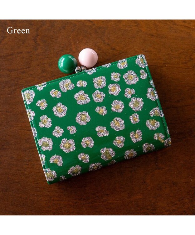 tsumori chisato CARRY グリッターフラワー がま口 2つ折り財布 グリーン