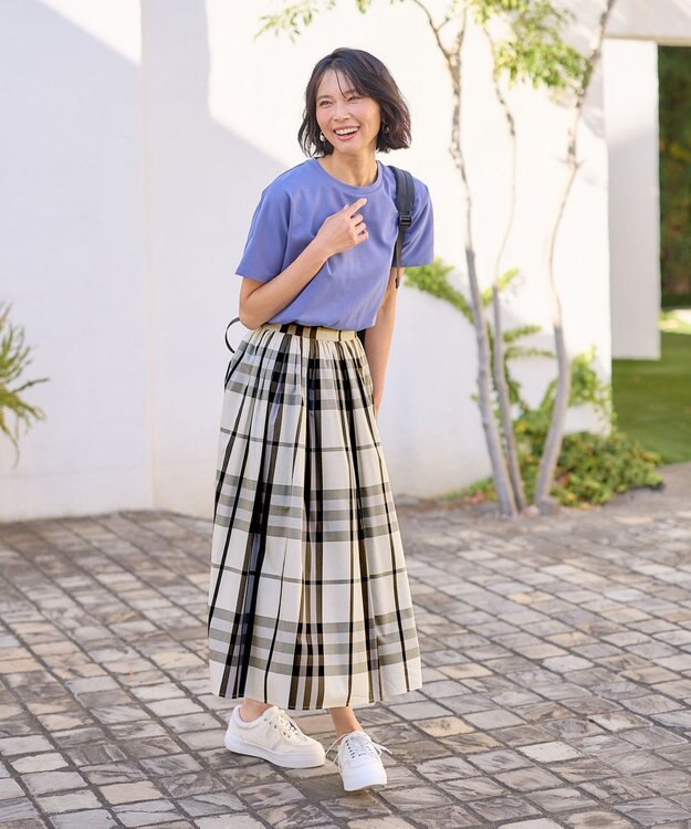 ANY 【ウエストゴム】タックギャザースカート ブラックチェック