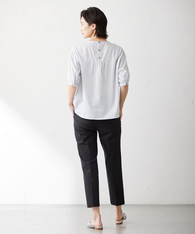 J.PRESS LADIES L 【WEB限定カラーあり・洗える】ラミーポプリン ボリュームスリーブ ブラウス ライトグレー系