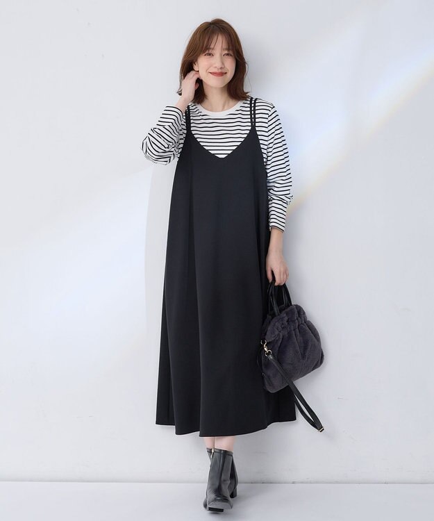 ANY 【洗濯機可能/ストレッチ】ウールライクキャミワンピース ネイビー