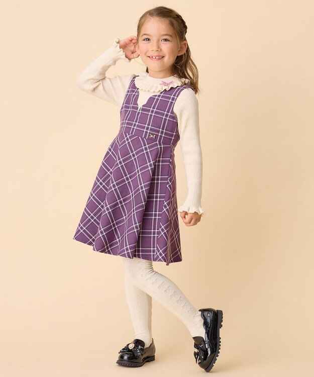 ANY KIDS チェック柄 ジャンパースカート モーブ系チェック