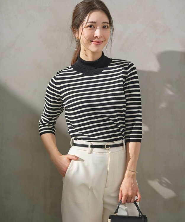 組曲 【6色展開・UVケア】モダンタートルニット ボーダー系1