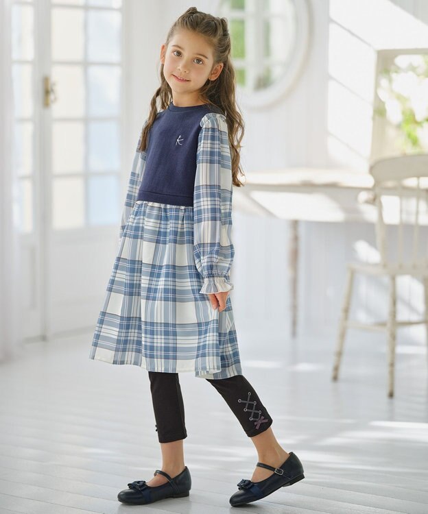 組曲 KIDS 【18-21㎝】かんたんストラップ バレエシューズ ネイビー系