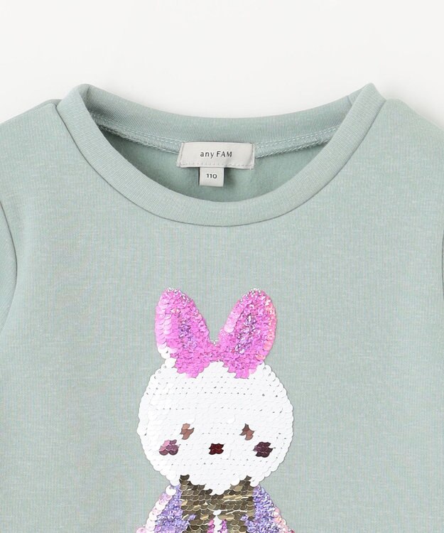 ANY KIDS 裏シャギーミラクルスパンコールトレーナー ミント（雪だるま×ウサギ）