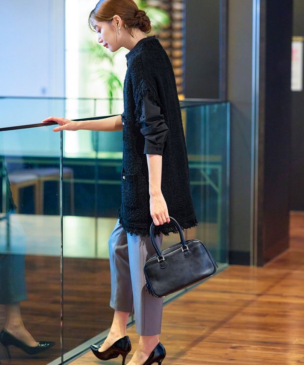 Tiaclasse 【洗える】ツイード見えフリンジニットベスト ブラック