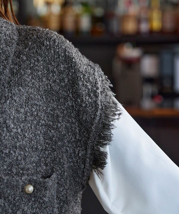 Tiaclasse 【洗える】ツイード見えフリンジニットベスト チャコールグレー